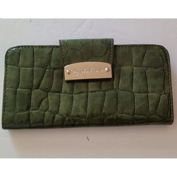Liz Claiborne Wallet Clutch Green Faux Alligator Snap Close Vintage Old Money - Picture 1 of 6